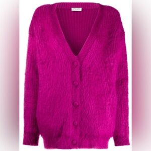 SAINT LAURENT FUCHSIA WOOL-MOHAIR BLEND CARDIGAN Sz XS